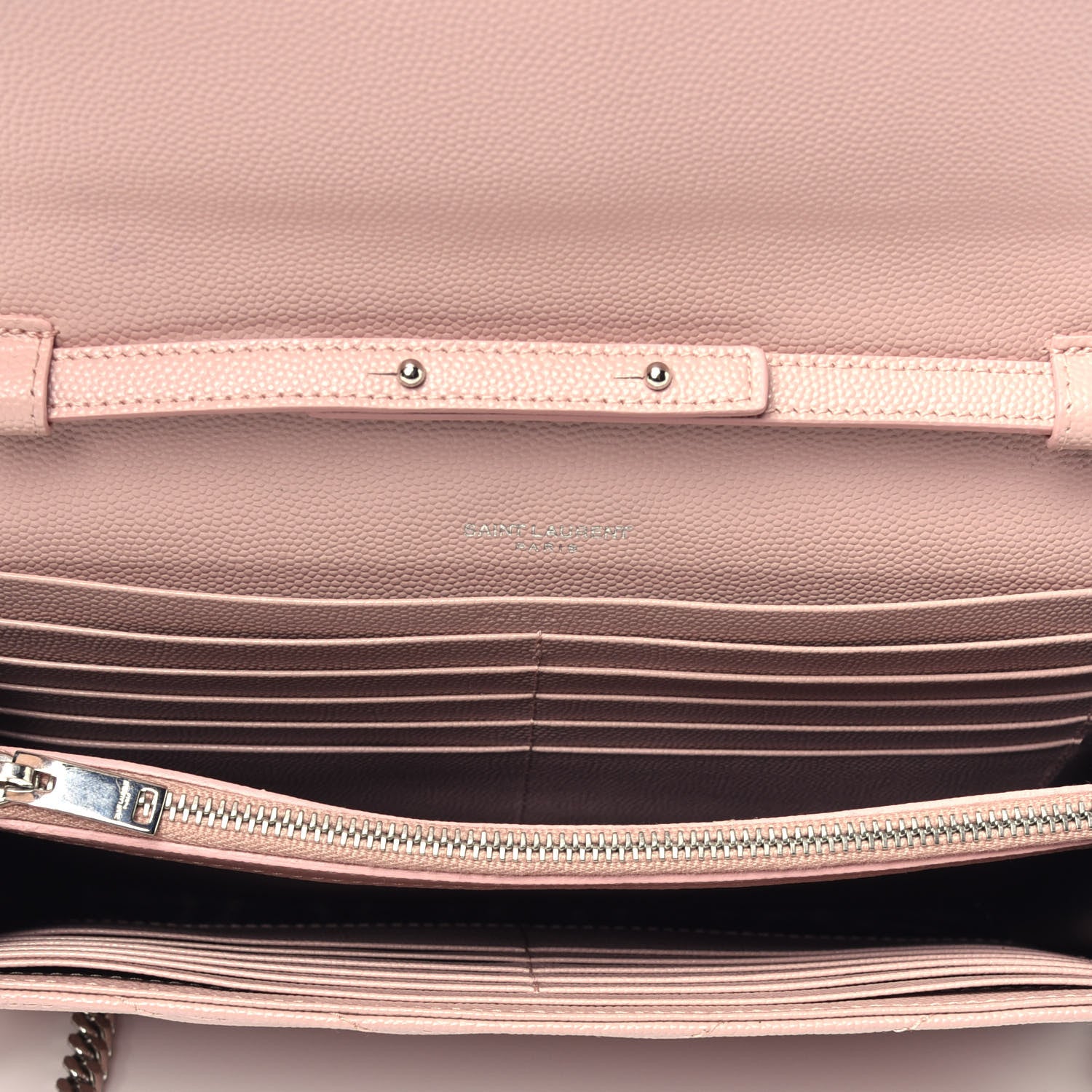 Saint Laurent Grain De Poudre Matelasse Chevron Monogram Chain Wallet Washed Light Pink 6 of 9