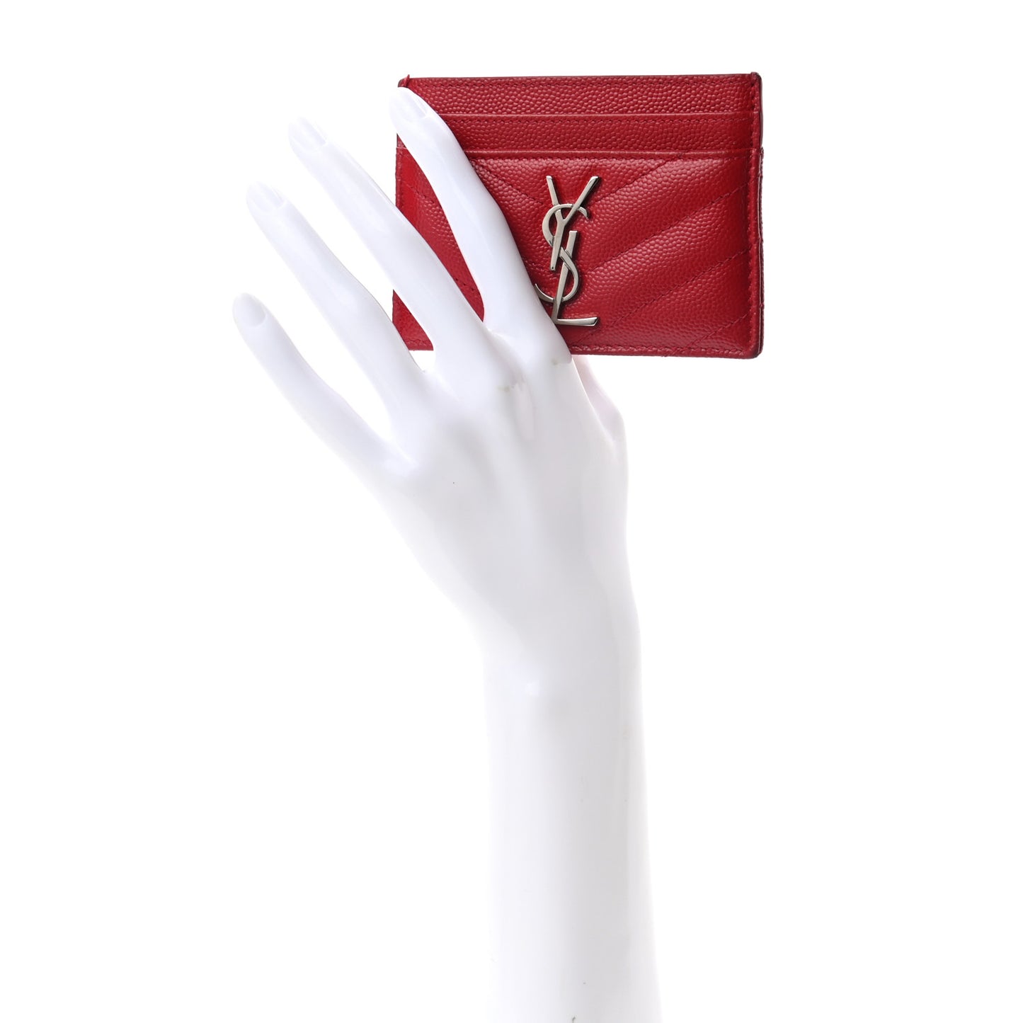 Grain De Poudre Matelasse Chevron Monogram Credit Card Case New Red