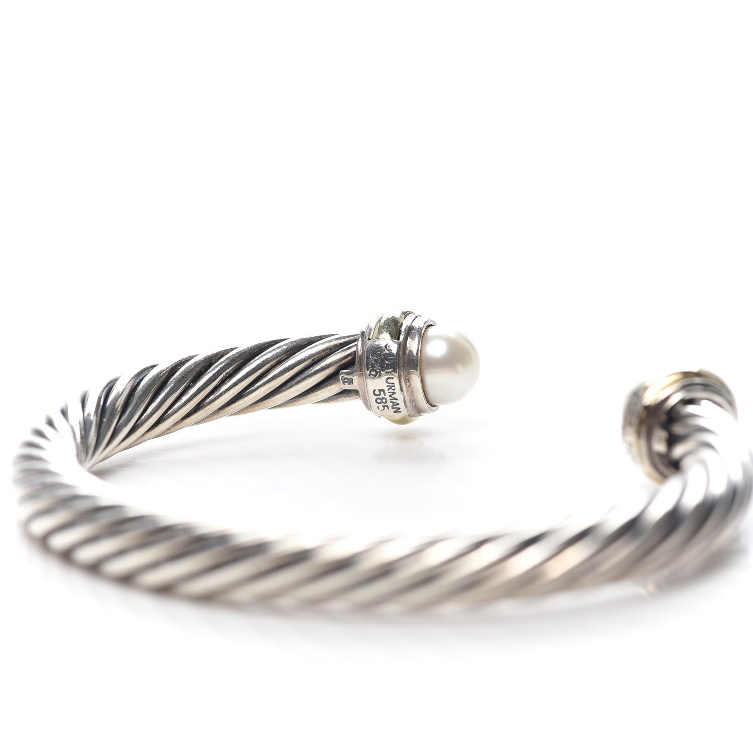 David Yurman Sterling Silver 14K Yellow Gold Pearl 7mm Cable Classics Bracelet 4 of 5