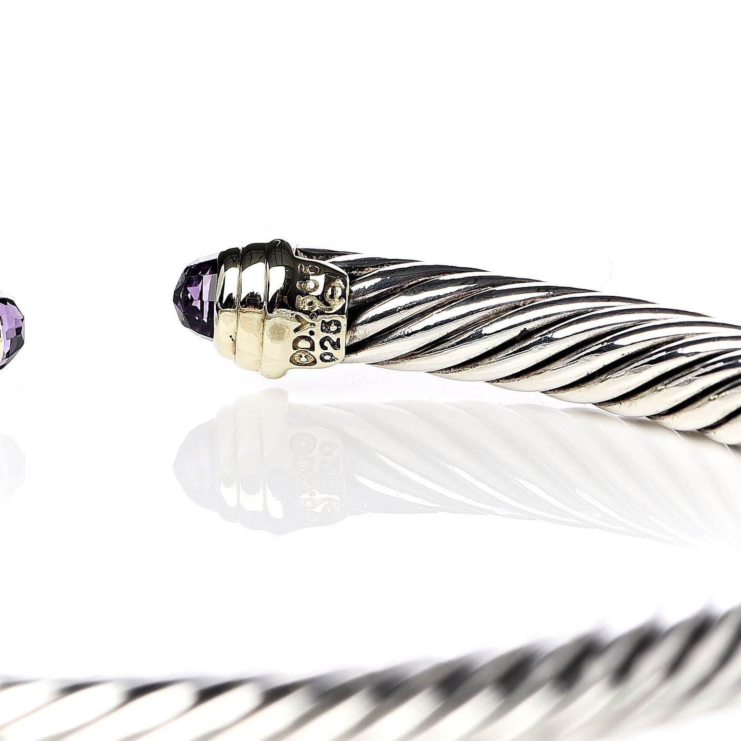 Sterling Silver 14K Yellow Gold Amethyst 5mm Cable Classics Petite Color Bracelet