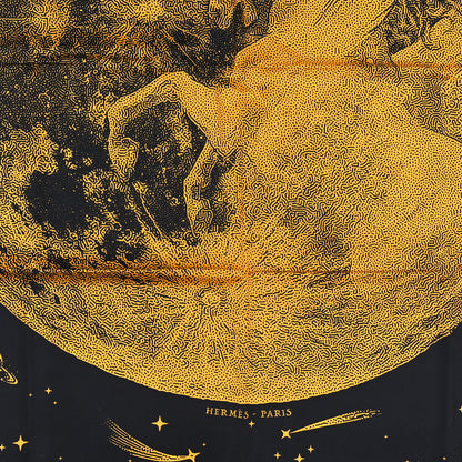 Hermes Silk Clair De Lune Double Face Scarf 90 Black Jaune D'Or Bleu 2 of 5