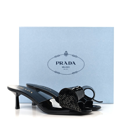 Prada Vernice Crystal Bow Pumps 39 Black 9 of 9