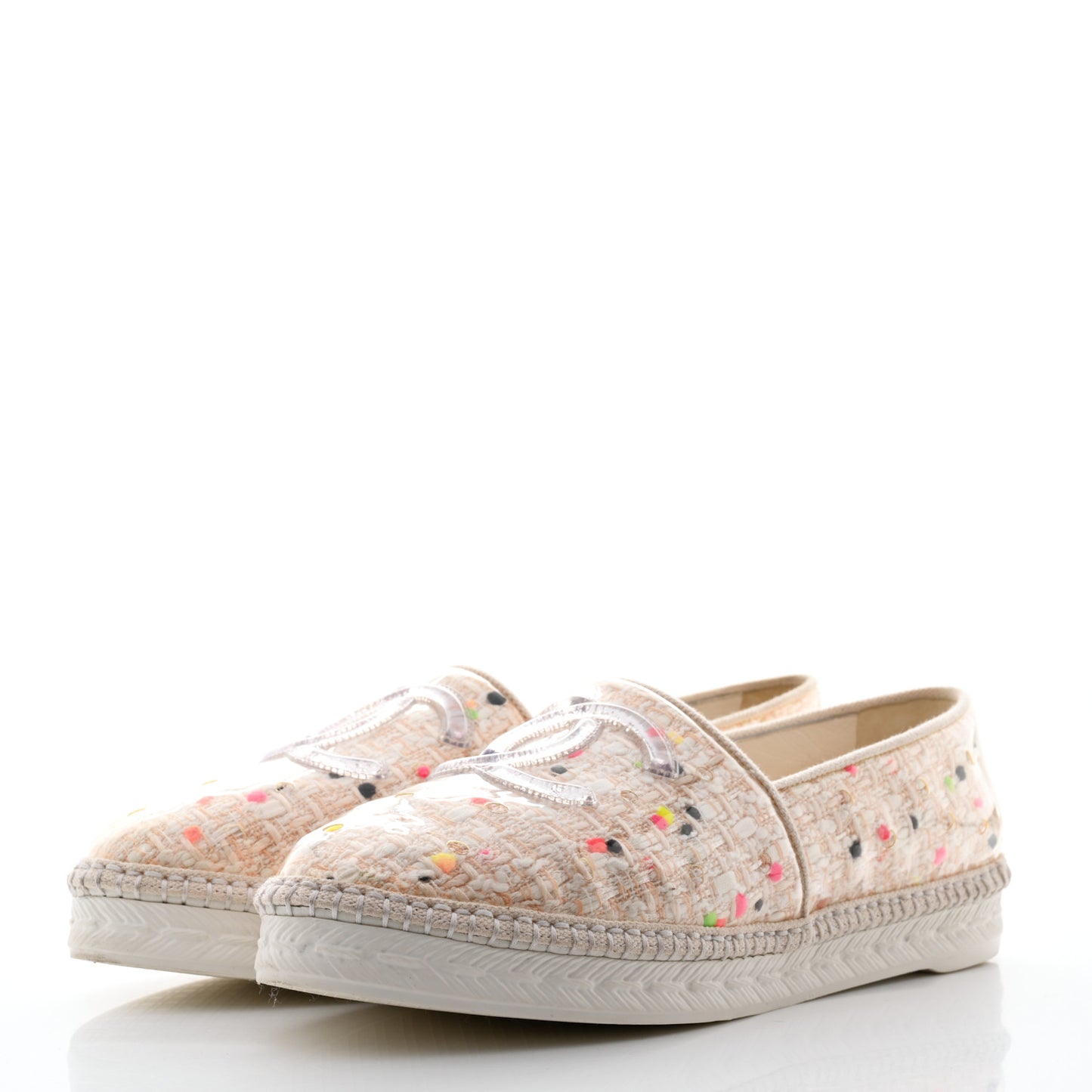 PVC Tweed CC Espadrilles 39 Coral White Transparent