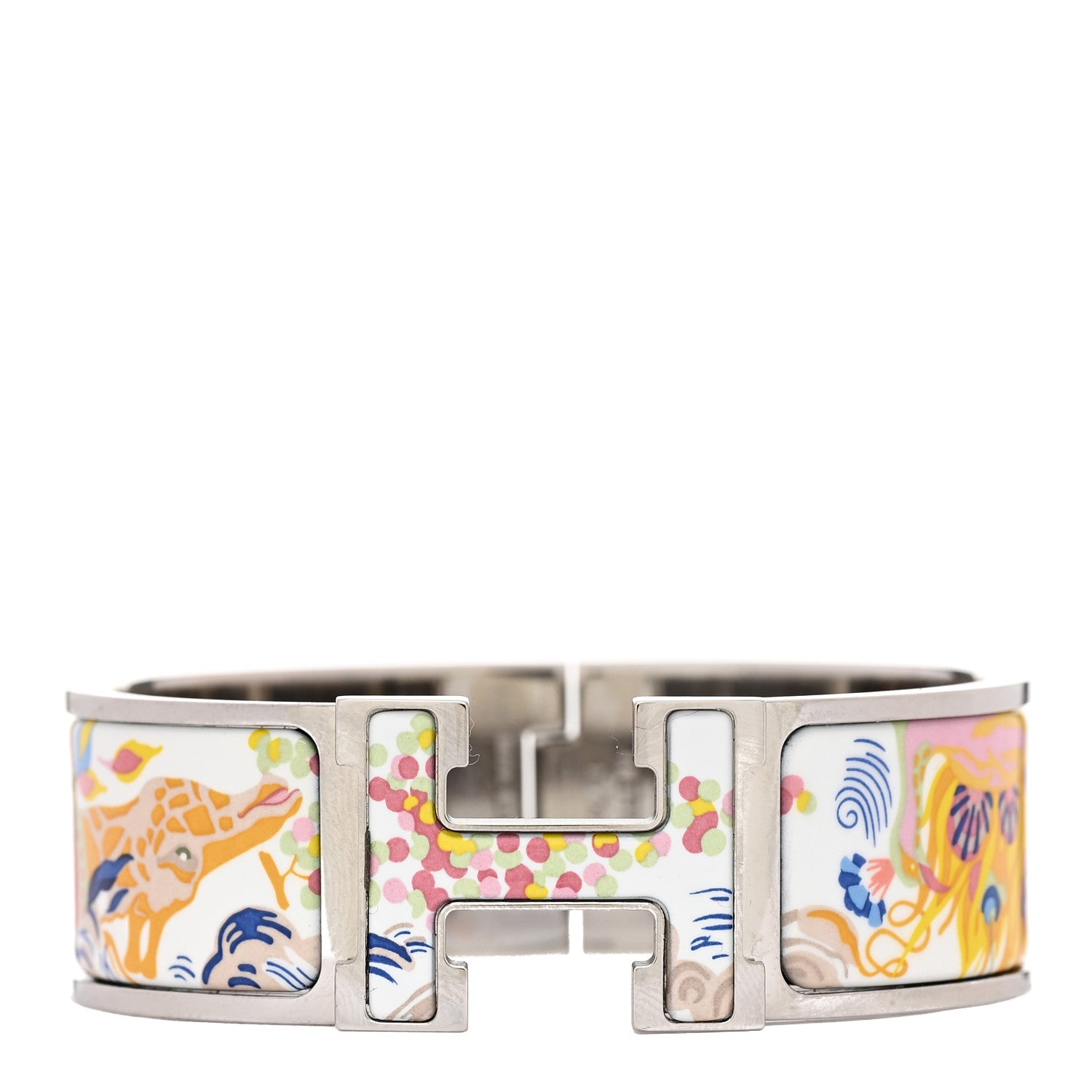 Hermes Enamel Printed Wide Clic Clac H Emile Et Une Nuit Bracelet PM White 1 of 4