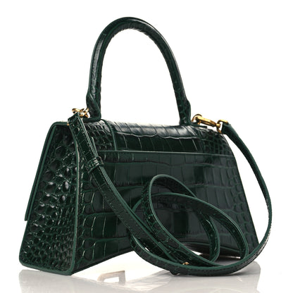 Balenciaga Shiny Calfskin Crocodile Embossed Small Hourglass Top Handle Bag Forest Green 3 of 9