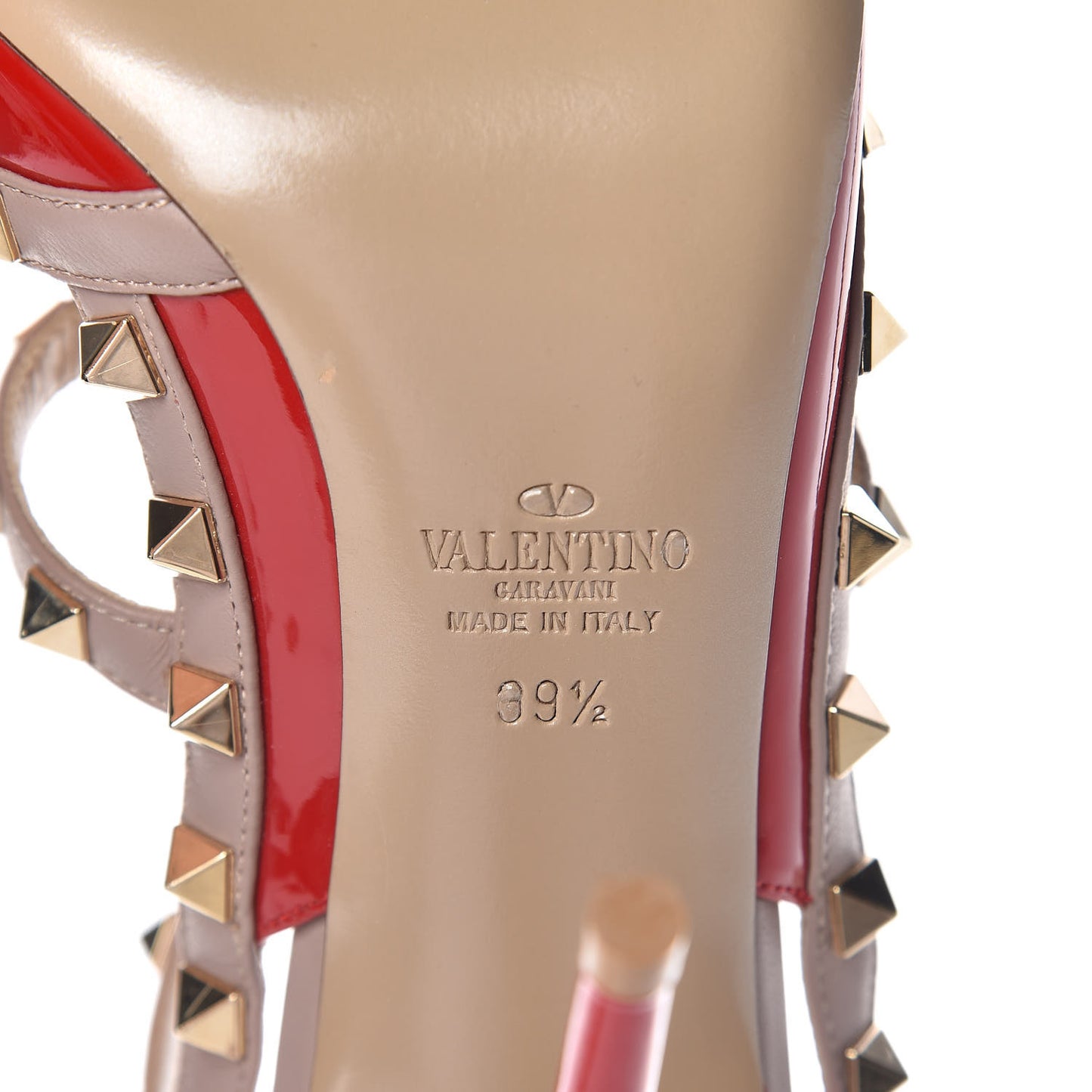 Patent Nappa Rockstud Ankle Strap 100mm Pumps 39.5 Rosso Valentino Poudre