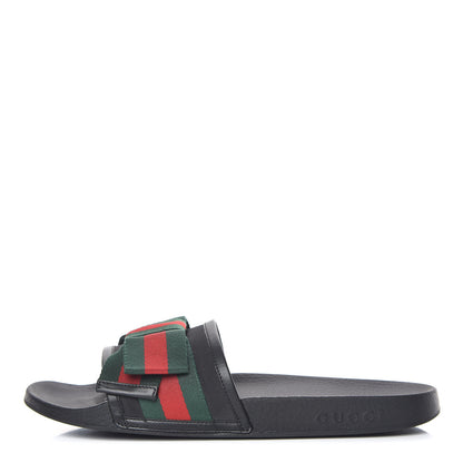Gucci Satin Web Bow Slide Sandals 41 Black 1 of 13