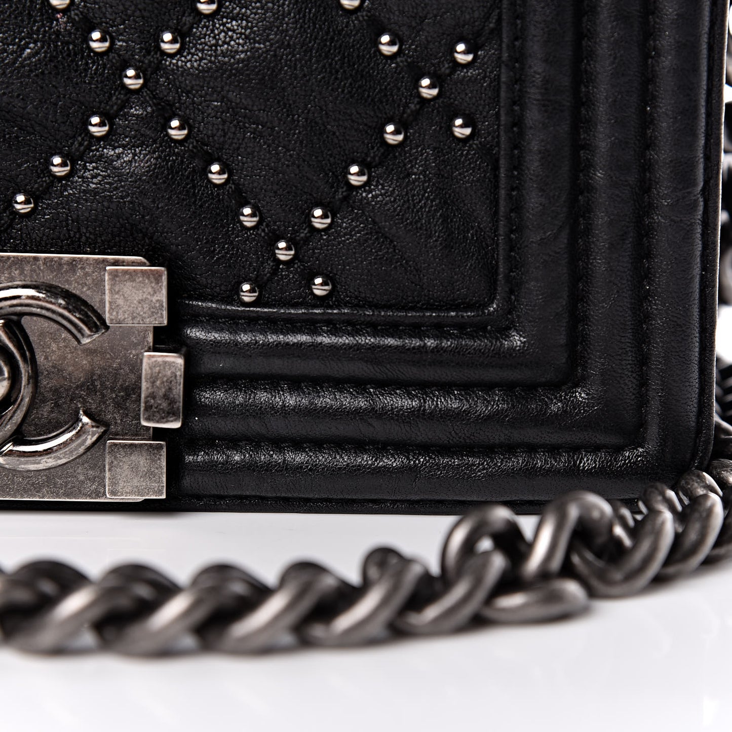 Crumpled Lambskin Small Studded Boy Flap Black