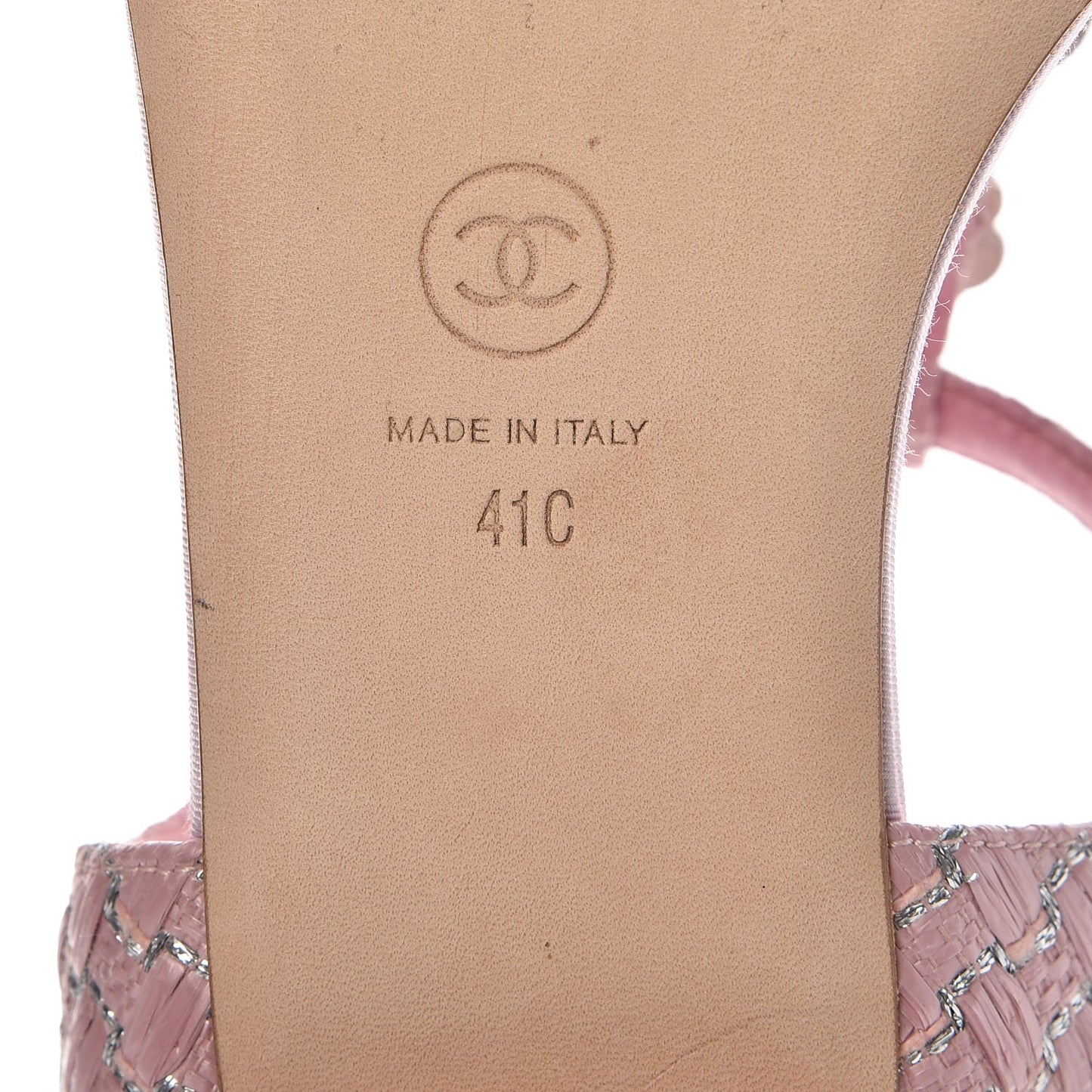 Tweed CC Charm Thong Sandals 41 Pink Silver