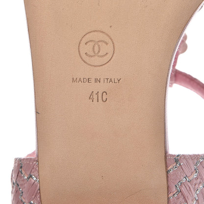 Chanel Tweed CC Charm Thong Sandals 41 Pink Silver 8 of 12