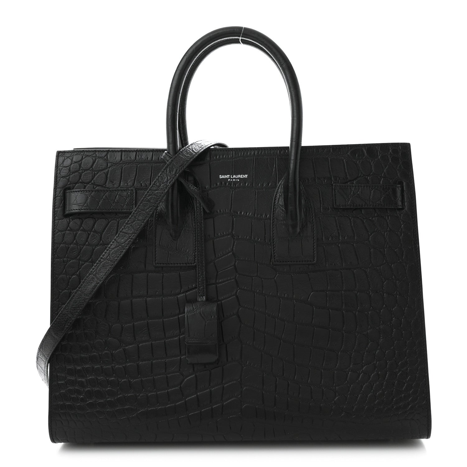 Saint Laurent Calfskin Crocodile Embossed Small Sac de Jour Black 1 of 12