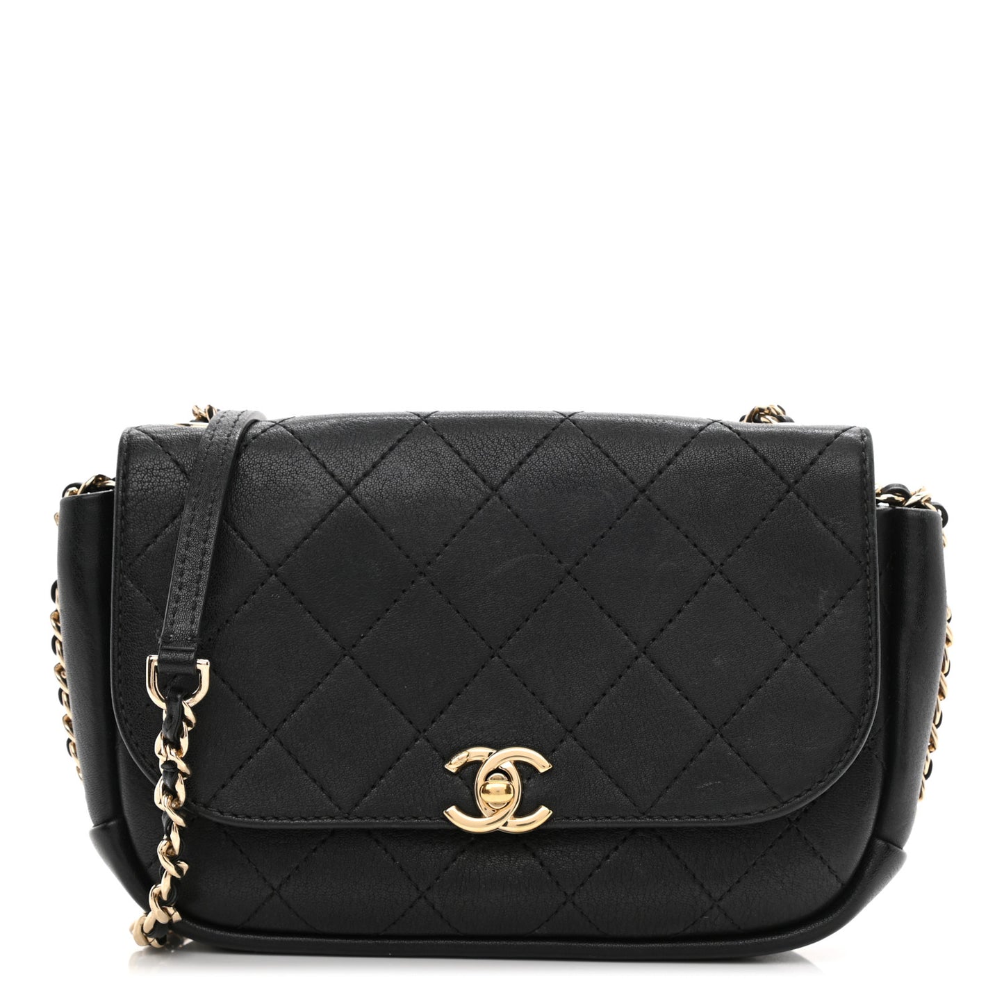 Goatskin Stitched Casual Trip Single Flap Black