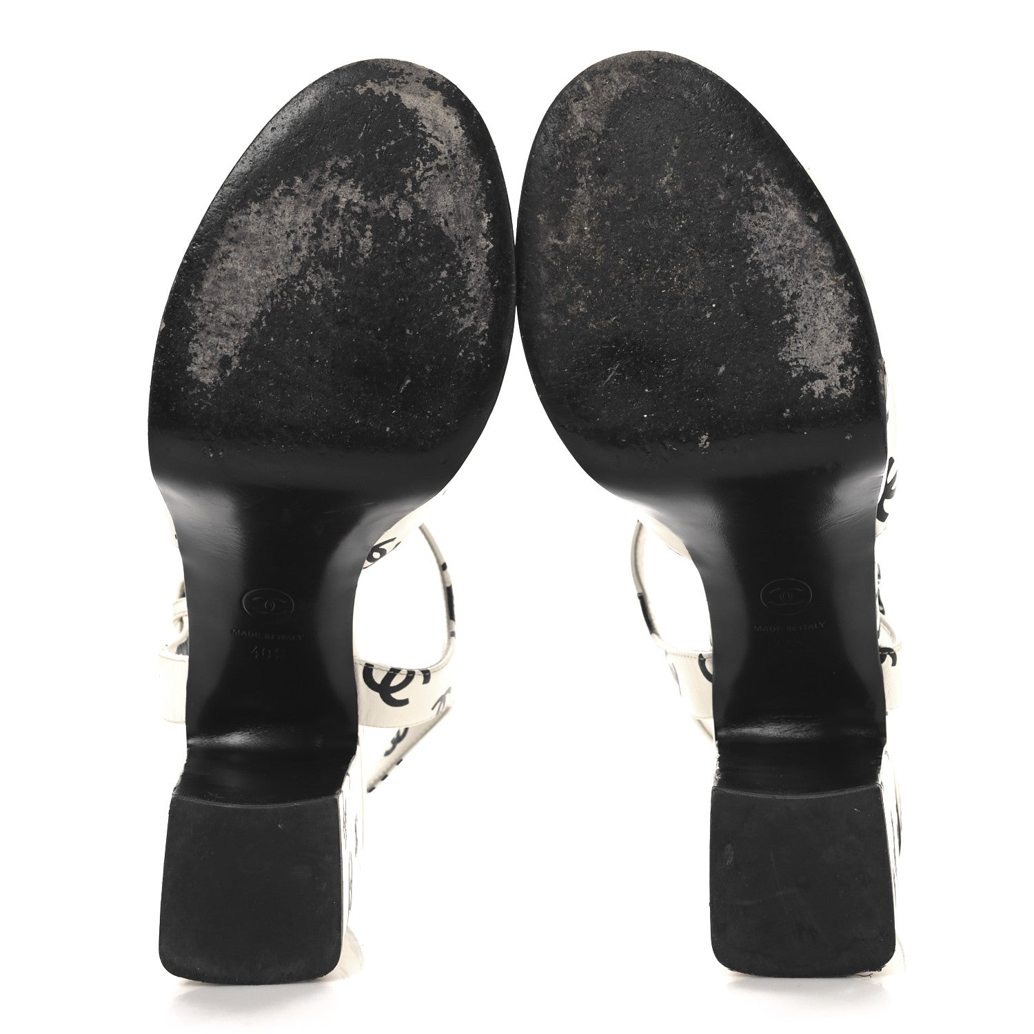 Chanel Printed Lambskin CC Platform Sandals 40.5 White Black 6 of 10