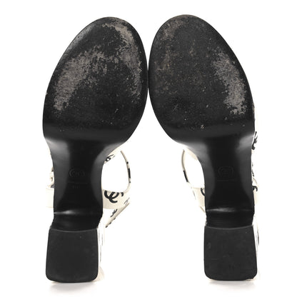Chanel Printed Lambskin CC Platform Sandals 40.5 White Black 6 of 10