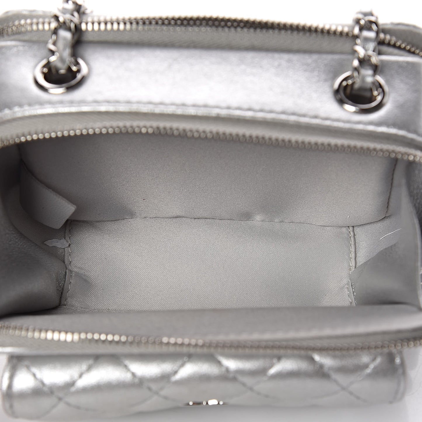 Metallic Lambskin Quilted Mini Pocket Box Camera Case Silver
