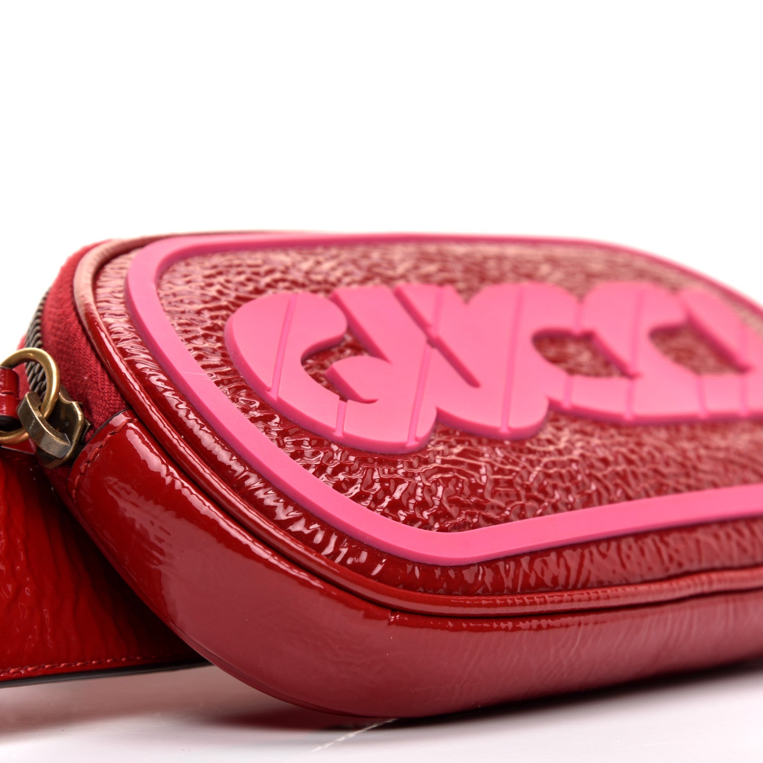 Gucci Patent Rubber Game Patch Logo Belt Bag 75 30 Hibiscus Red 6 of 10