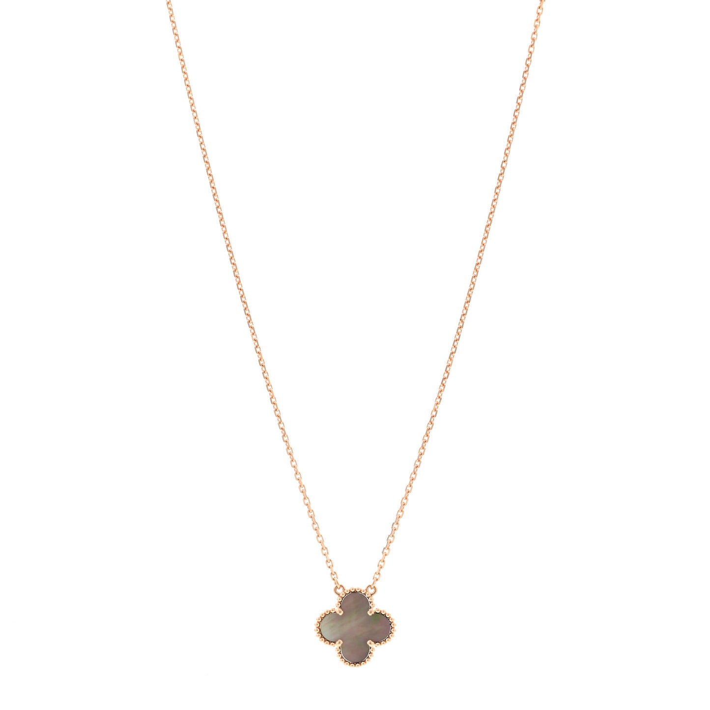 18K Rose Gold Gray Mother of Pearl Vintage Alhambra Pendant Necklace