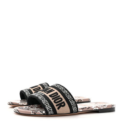 Christian Dior Canvas Bandana Embroidered Dway Flat Slide Sandals 35 Natural Marron 4 of 9