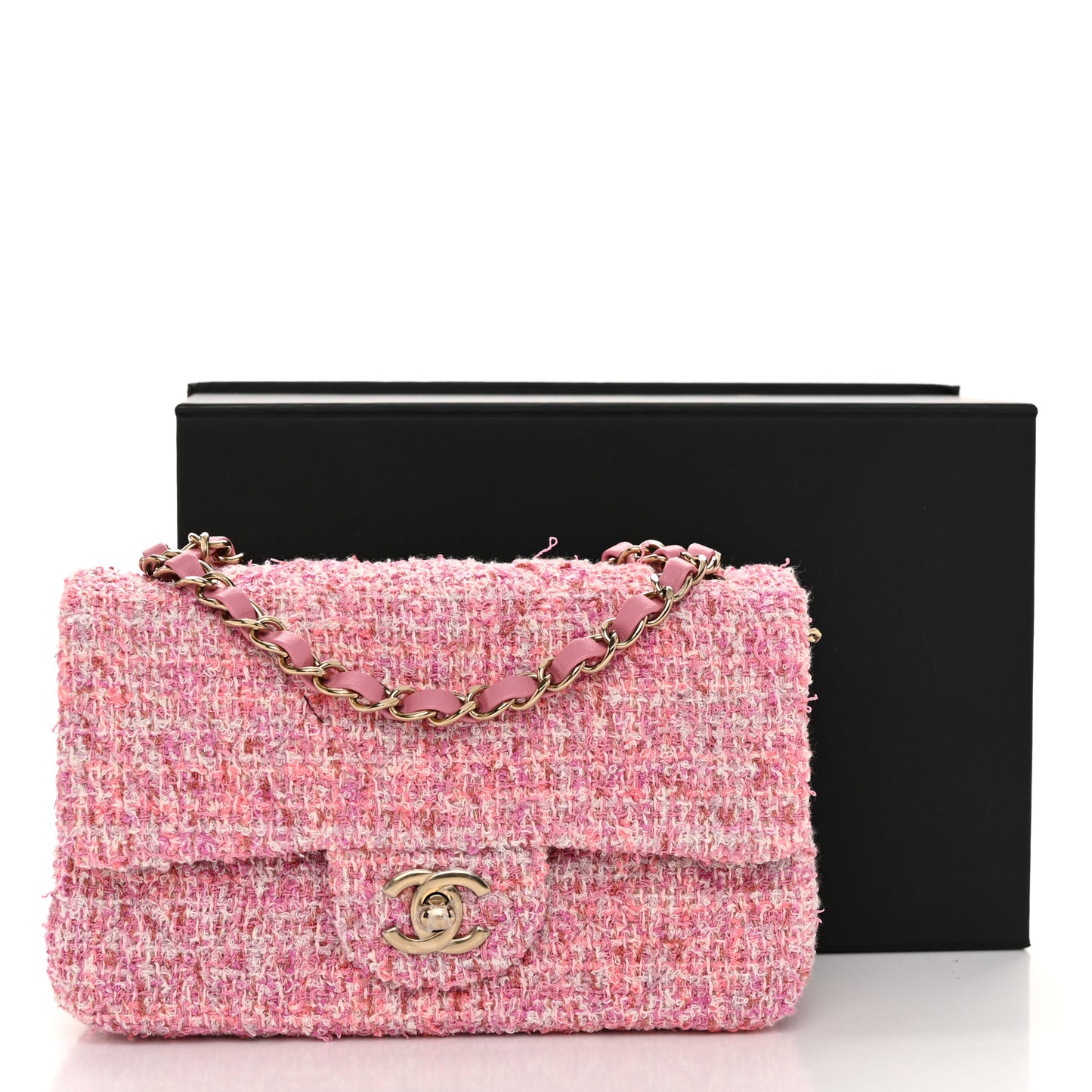 Tweed Quilted Mini Rectangular Flap Pink