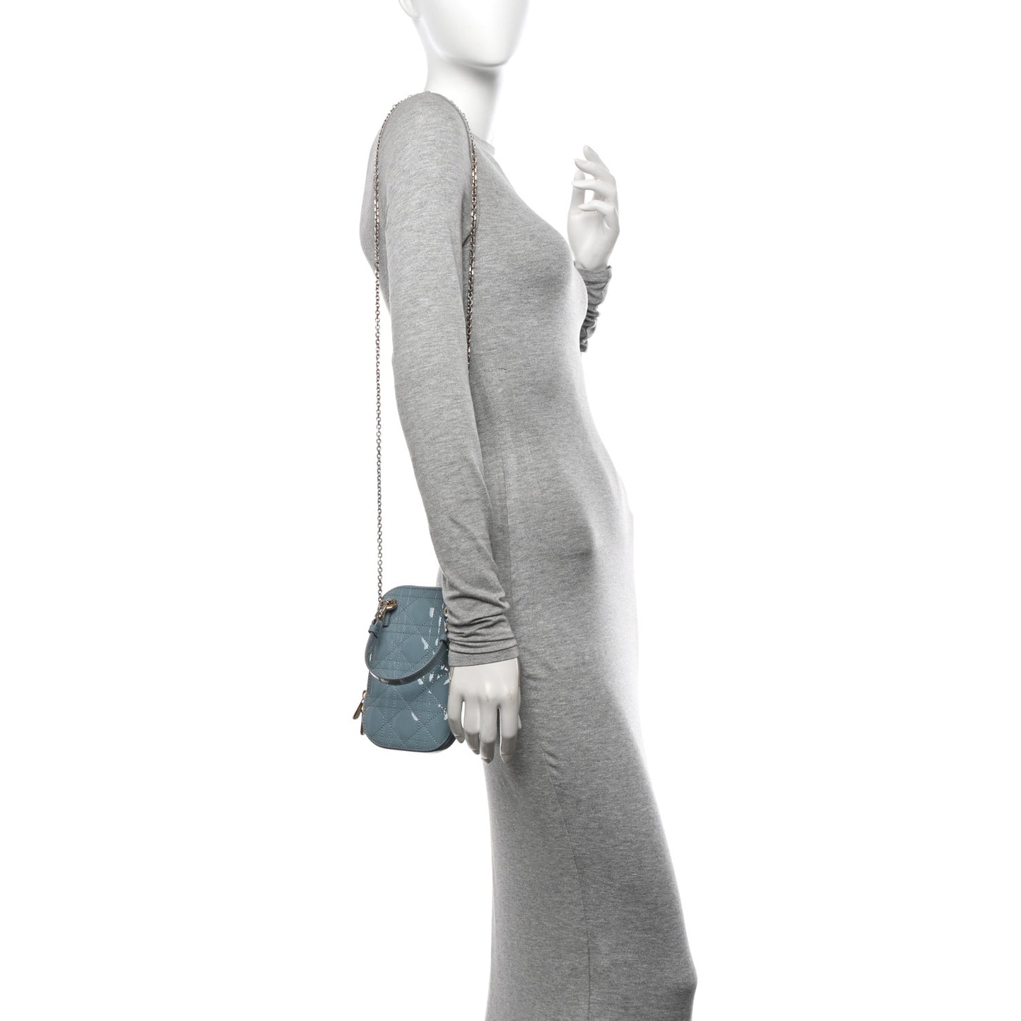 Patent Cannage Lady Dior Phone Holder Bracing Blue