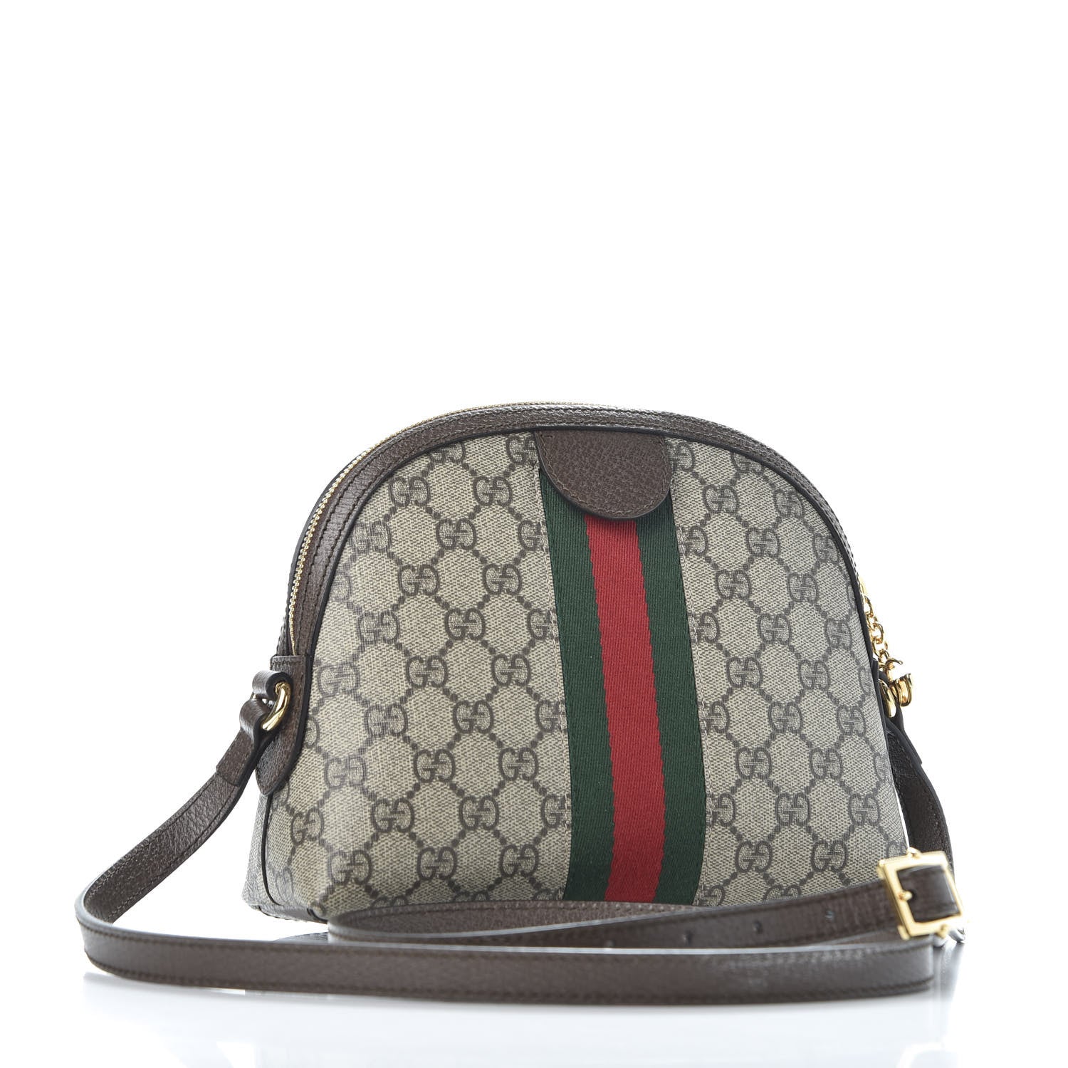 Gucci GG Supreme Monogram Textured Dollar Calfskin Web Small Ophidia Dome Shoulder Bag Beige Ebony New Acero 2 of 9