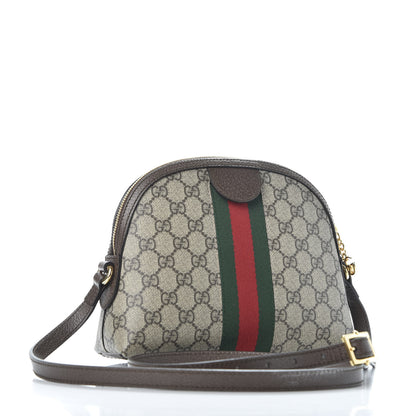 Gucci GG Supreme Monogram Textured Dollar Calfskin Web Small Ophidia Dome Shoulder Bag Beige Ebony New Acero 2 of 9