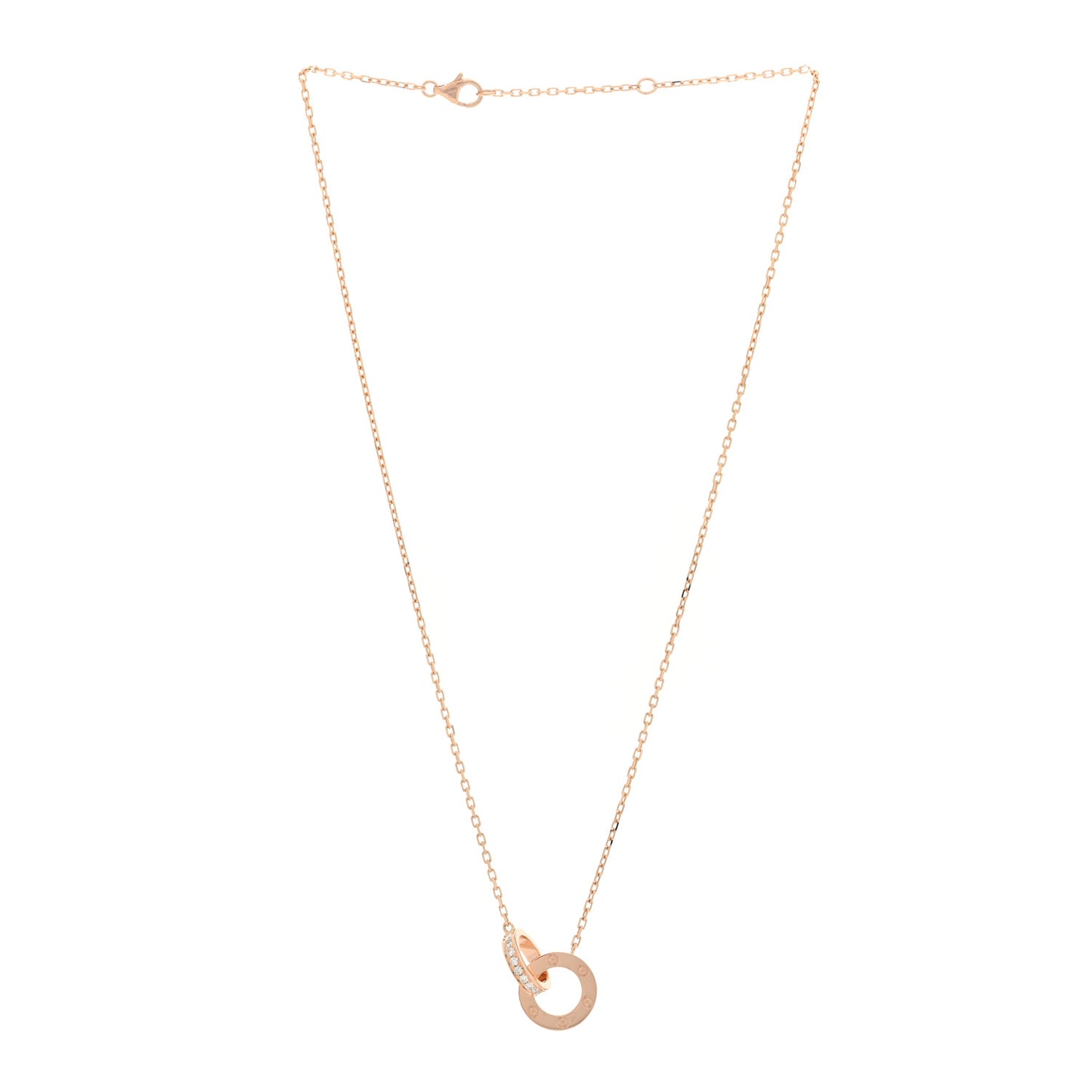 18K Pink Gold Diamond Interlocking LOVE Paved Necklace