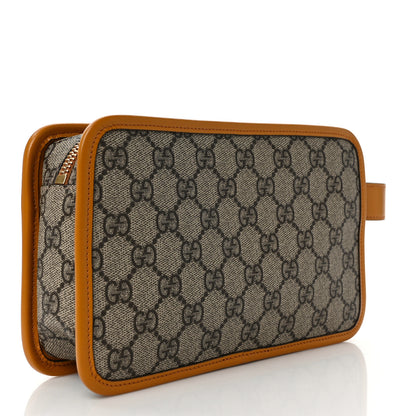 Gucci GG Supreme Monogram Textured Calfskin Retro Interlocking G Travel Pouch Beige Yellow 3 of 7