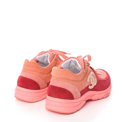 Chanel Nylon Lambskin Suede Calfskin CC Sneakers 37.5 Pink 4 of 8