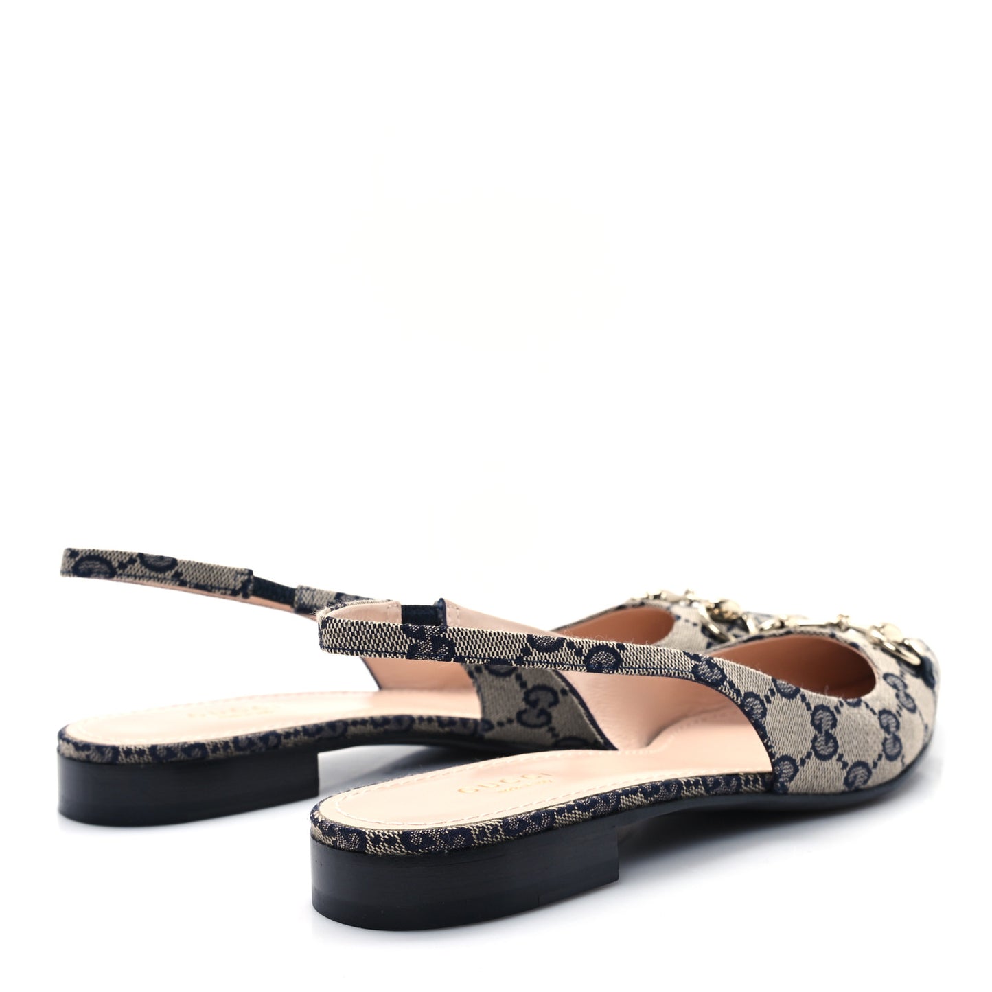 Monogram Horsebit Womens Slingback Ballet Flat 39 Beige Blue