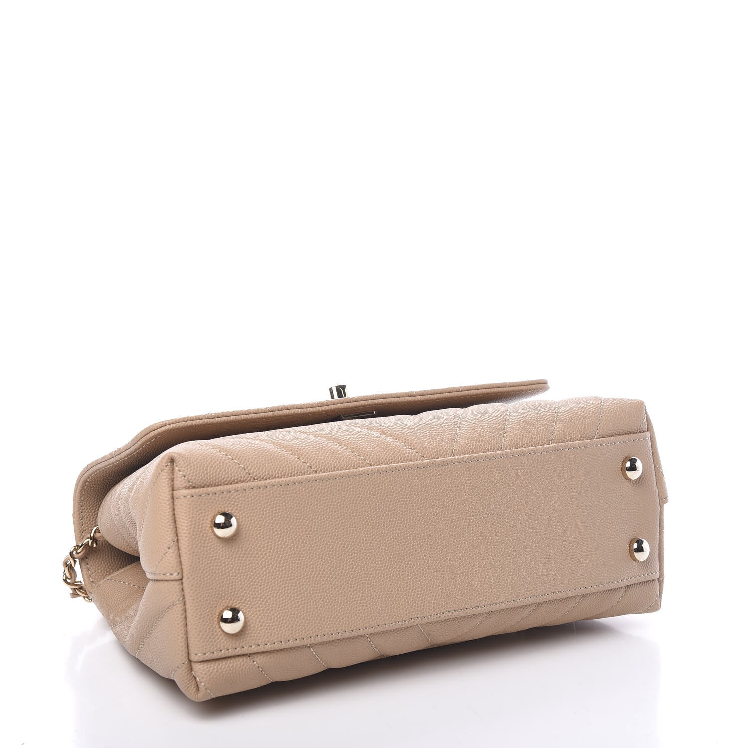 Chanel Caviar Chevron Quilted Mini Coco Handle Flap Beige 3 of 11
