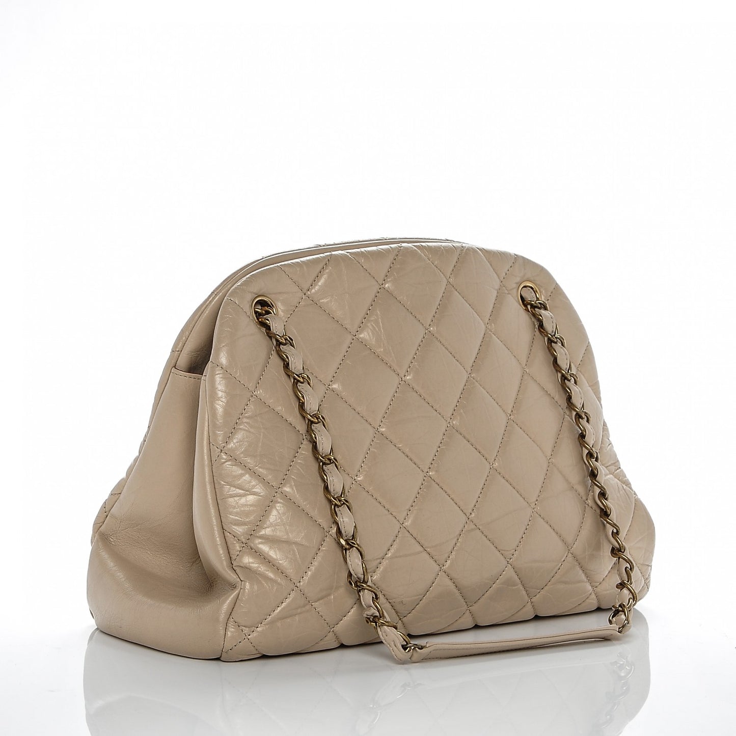 Aged Calfskin Large Just Mademoiselle Bowling Bag Beige