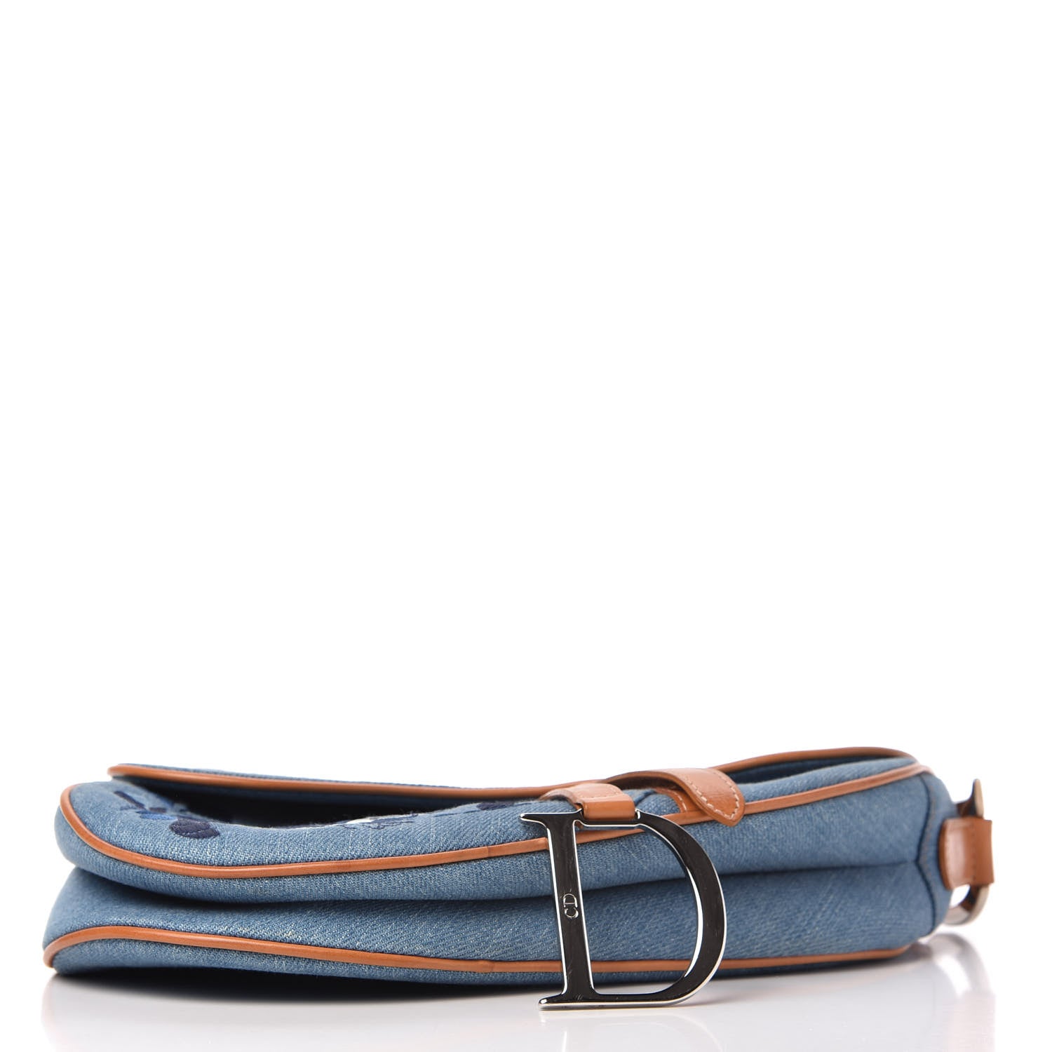 Christian Dior Denim Embroidered Saddle Bag Blue 4 of 10