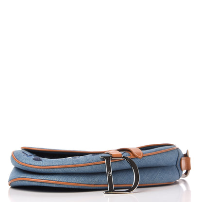 Christian Dior Denim Embroidered Saddle Bag Blue 4 of 10