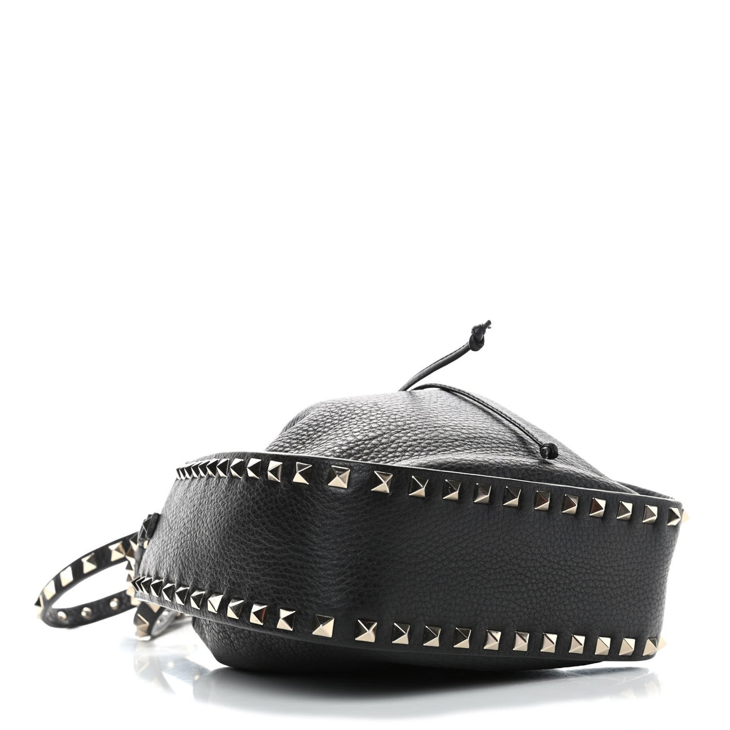 Grained Calfskin Rockstud Bucket Bag Black