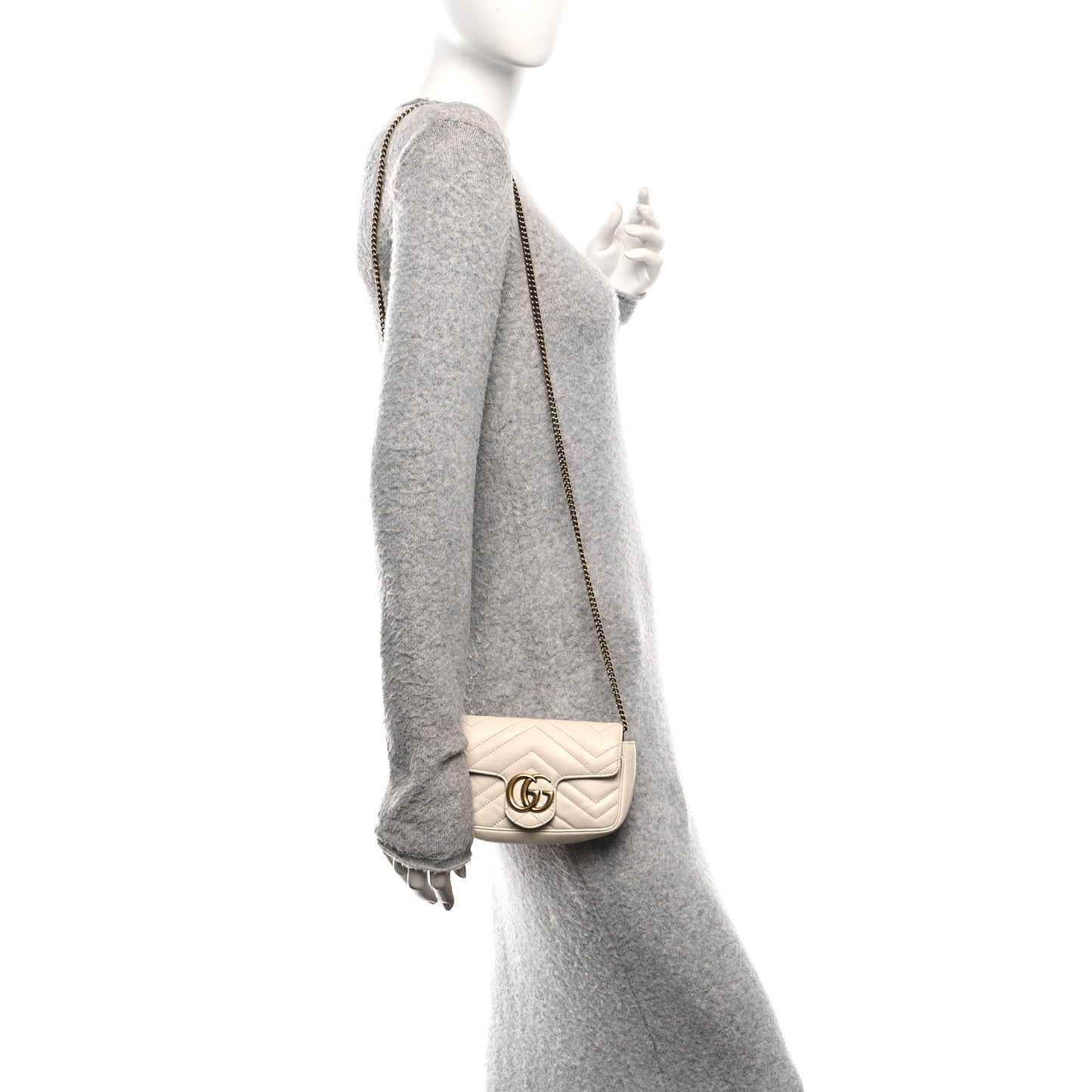 Calfskin Matelasse Super Mini GG Marmont Shoulder Bag White