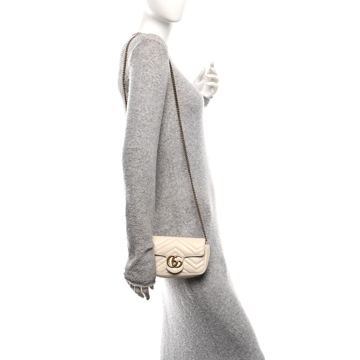 Gucci Calfskin Matelasse Super Mini GG Marmont Shoulder Bag White 3 of 10