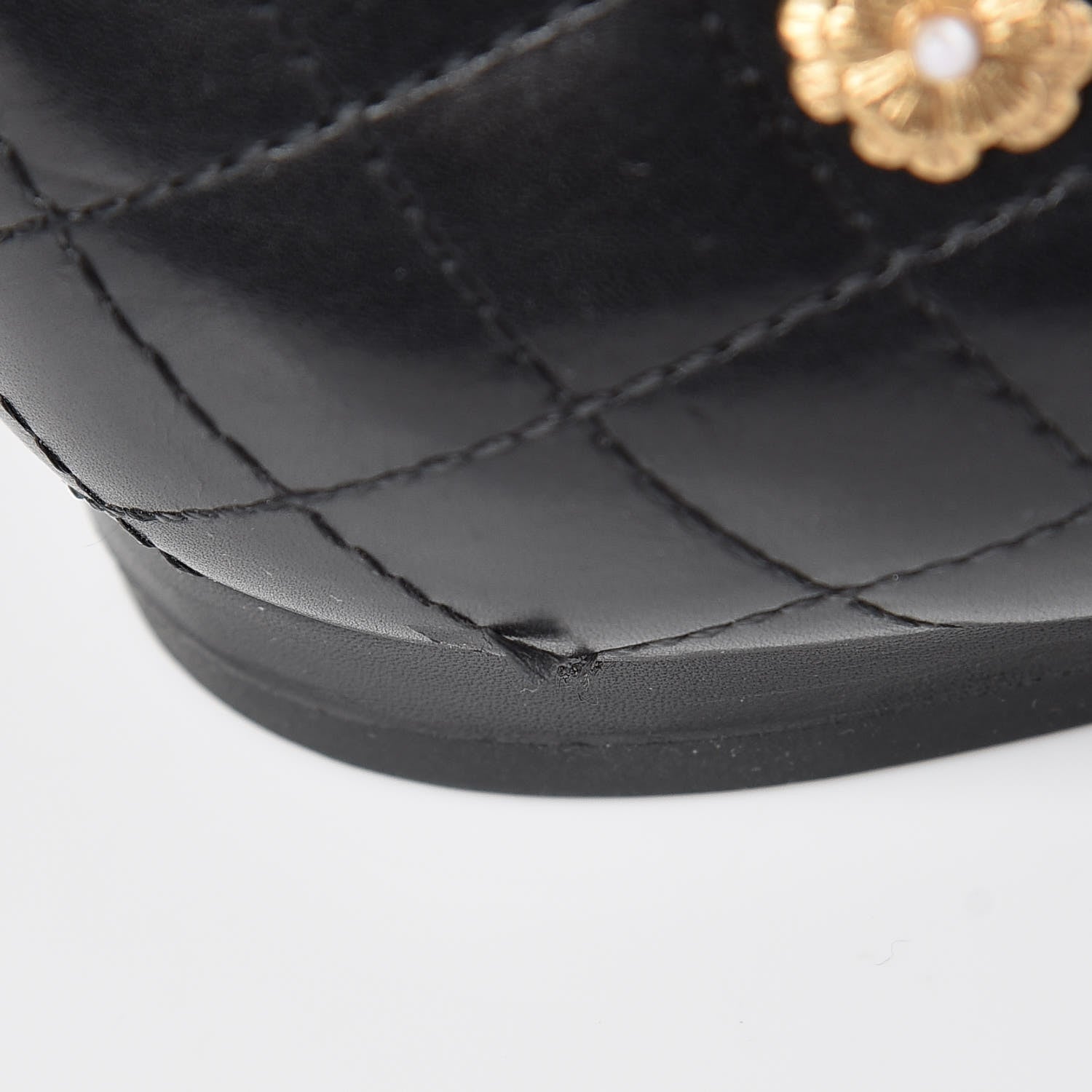 Chanel Aged Calfskin Quilted CC Cap Toe Ballerina Flats 37 Black 7 of 9