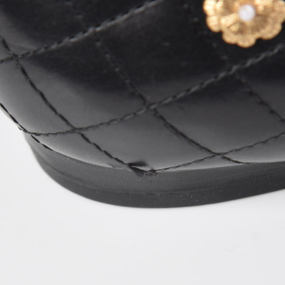 Chanel Aged Calfskin Quilted CC Cap Toe Ballerina Flats 37 Black 7 of 9