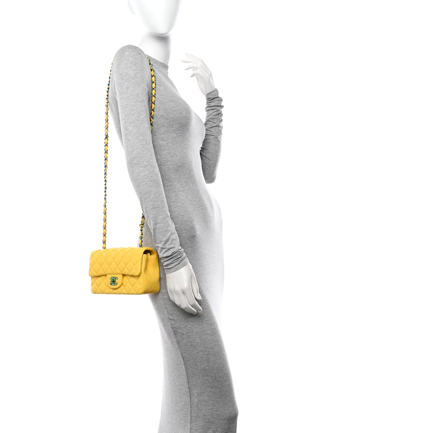 Lambskin Quilted Mini Rectangular Flap Yellow