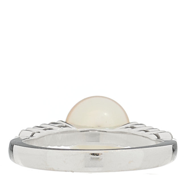 Mikimoto 18K White Gold Diamond Akoya Cultured Pearl 8-8.5mm Morning Dew Ring 53 6.5 4 of 6