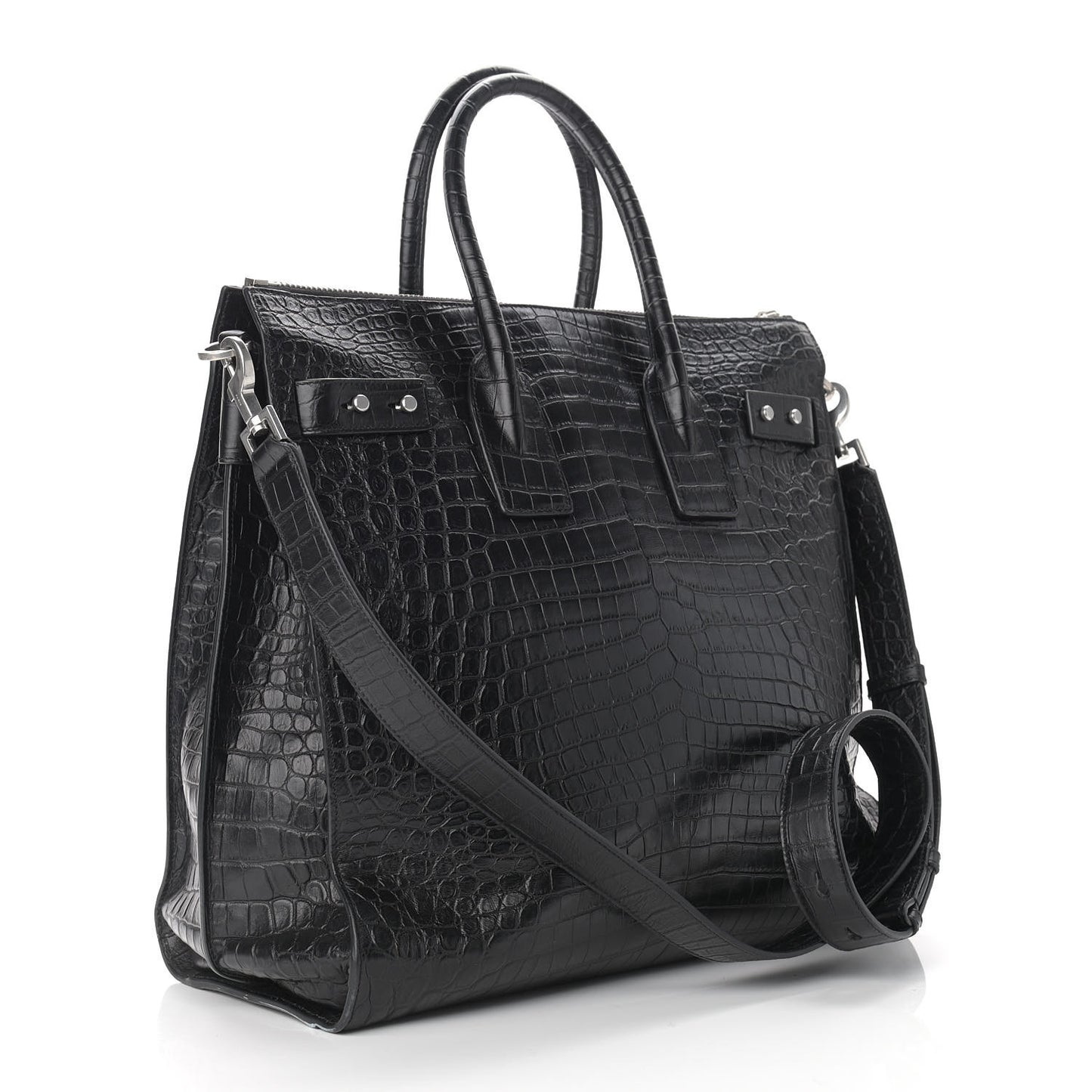 Calfskin Crocodile Embossed Souple North South Tote Black