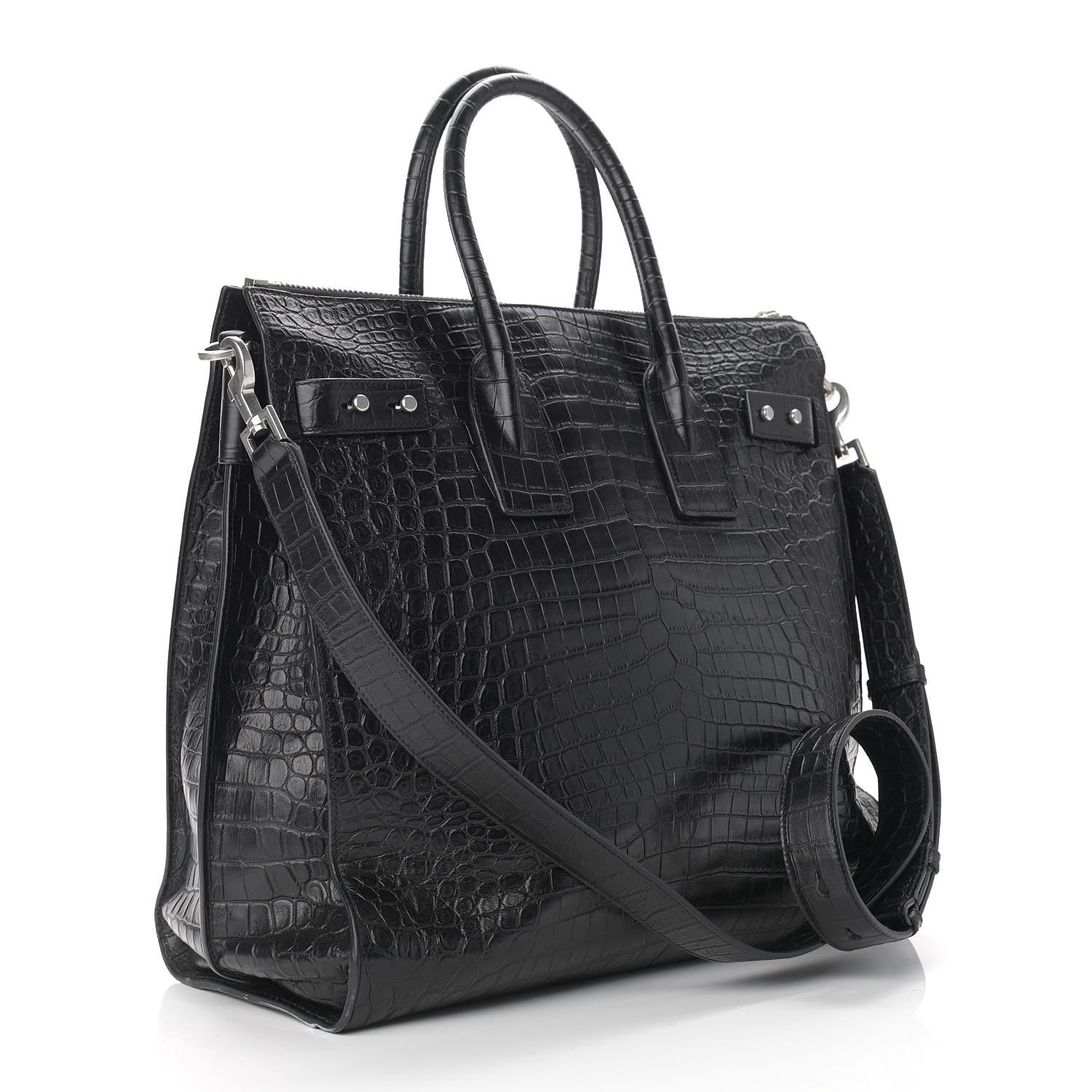 Saint Laurent Calfskin Crocodile Embossed Souple North South Tote Black 3 of 9
