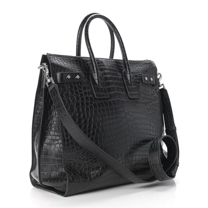 Saint Laurent Calfskin Crocodile Embossed Souple North South Tote Black 3 of 9