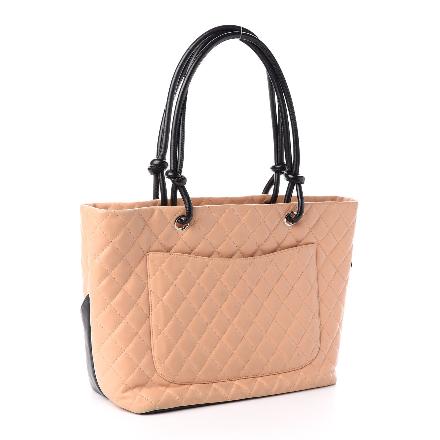 Calfskin Quilted Large Cambon Tote Beige Black