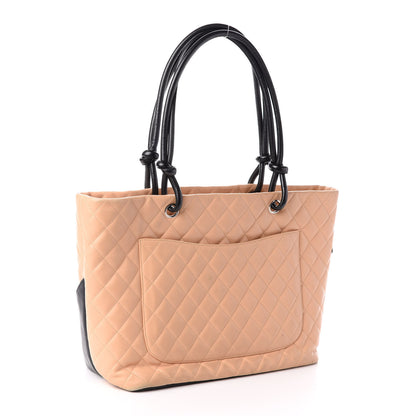 Chanel Calfskin Quilted Large Cambon Tote Beige Black 3 of 12