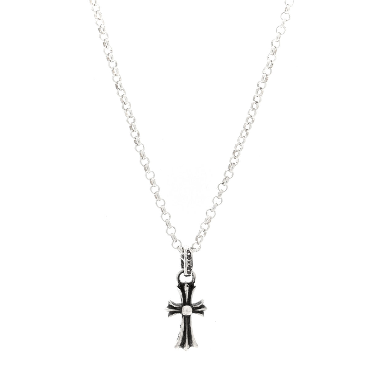 Sterling Silver Baby Fat Cross Pendant Roll Chain Necklace