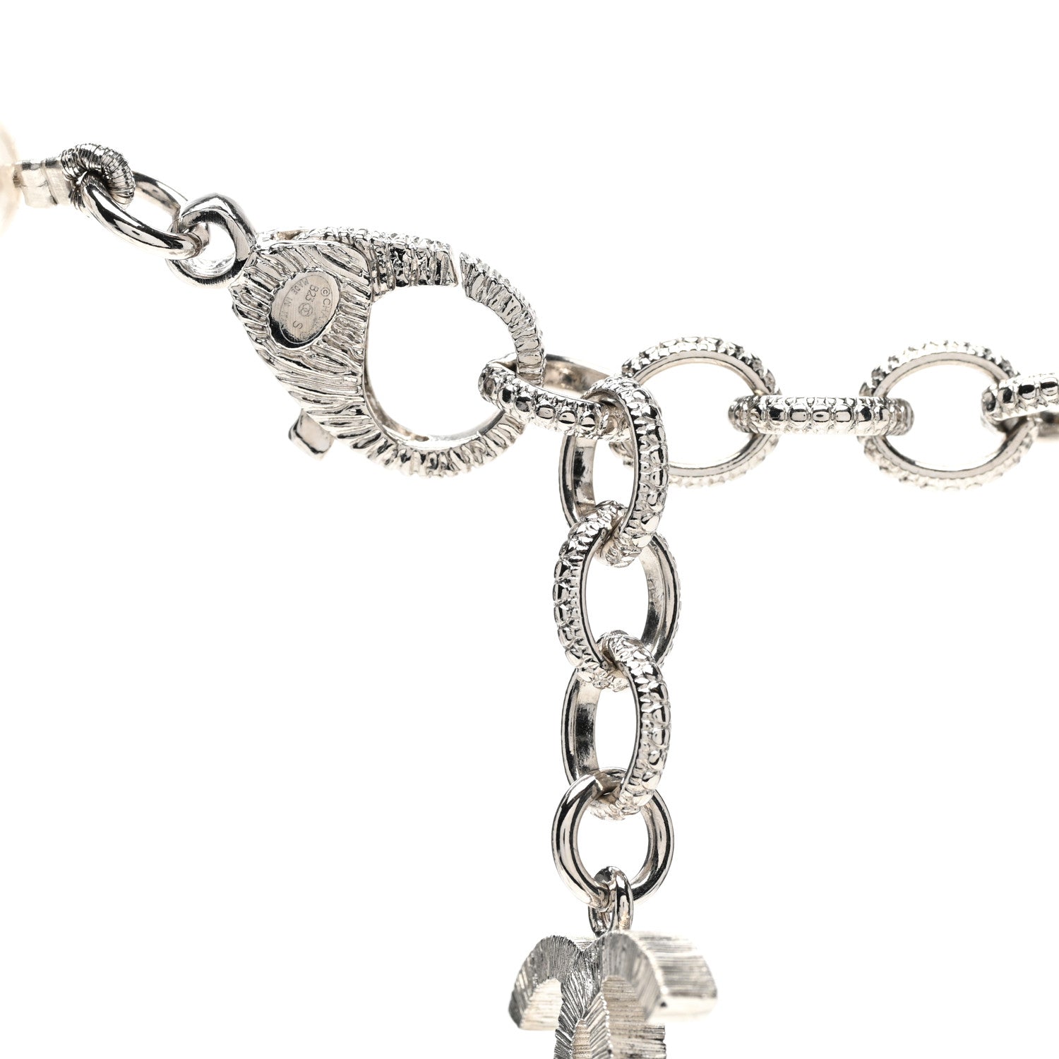 Chanel Pearl Crystal CC Choker Necklace Silver 4 of 5