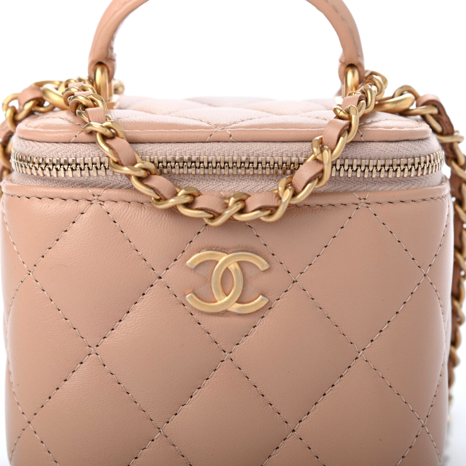 Chanel Lambskin Quilted Top Handle Mini Vanity Case With Chain Beige 7 of 9