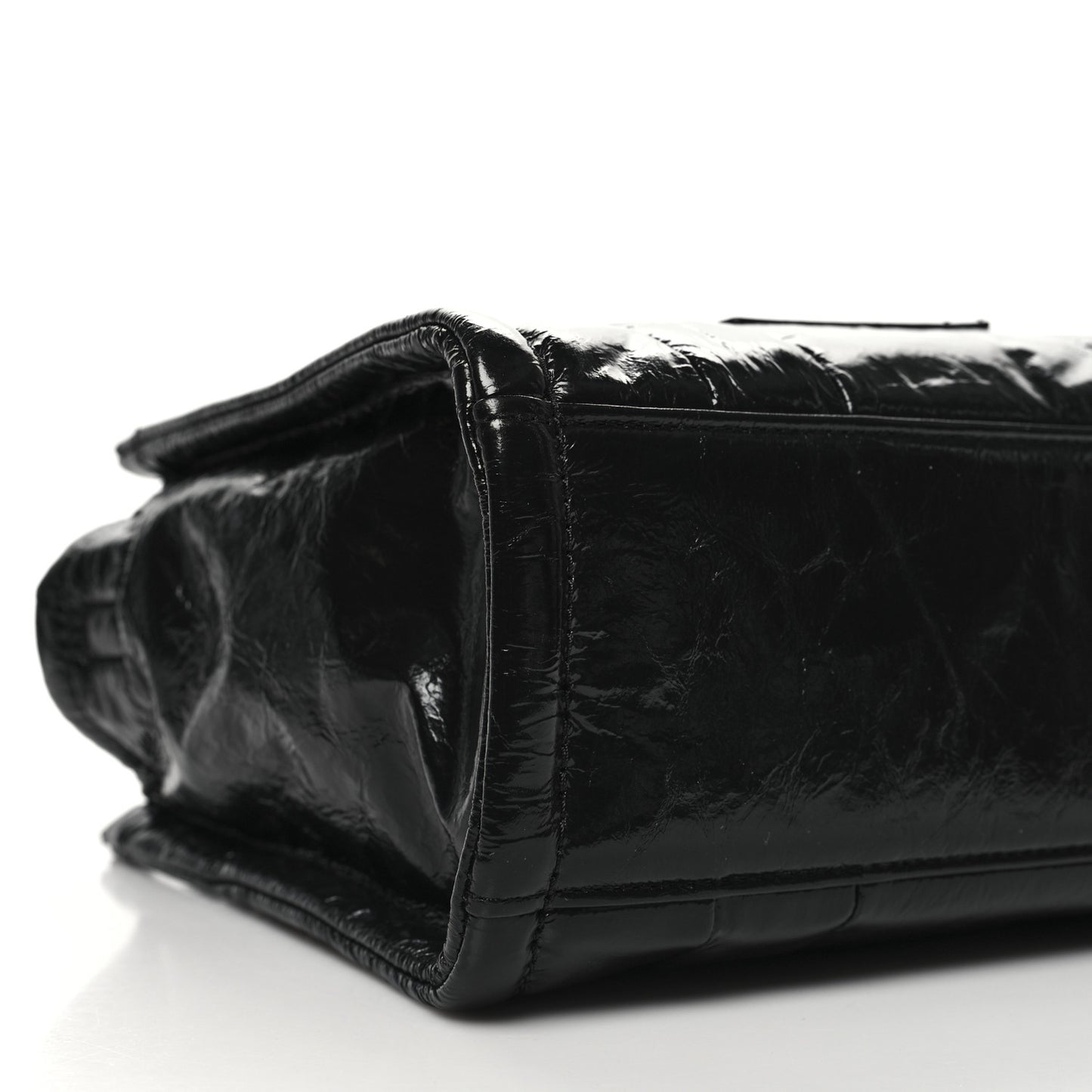 Shiny Crinkled Calfskin Small The Tote Bag Black